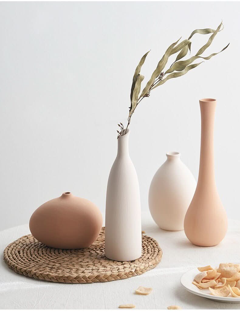 Ceramic Vase Small Flower Vase in matte white, pink, and terracotta with dried floral arrangement.